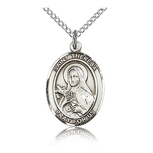 Sterling Silver 3/4in St Theresa Medal & 18in Chain