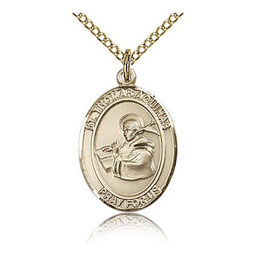 Gold Filled 3/4in St Thomas Aquinas Medal & 18in Chain