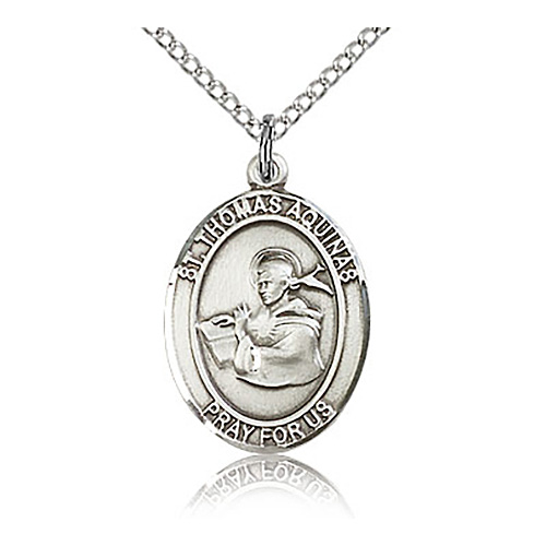 Sterling Silver 3/4in St Thomas Aquinas Medal & 18in Chain