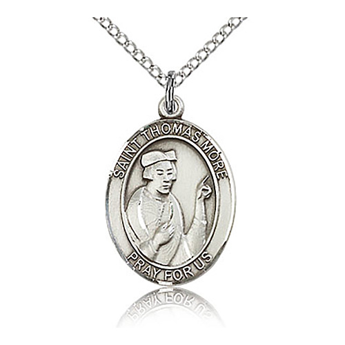 Sterling Silver 3/4in St Thomas More Medal & 18in Chain