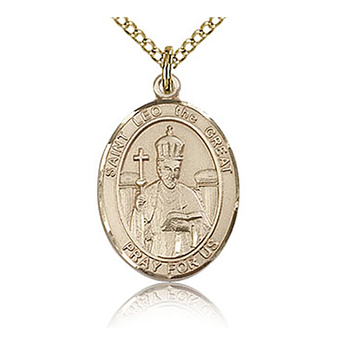 Gold Filled 3/4in St Leo the Great Medal & 18in Chain