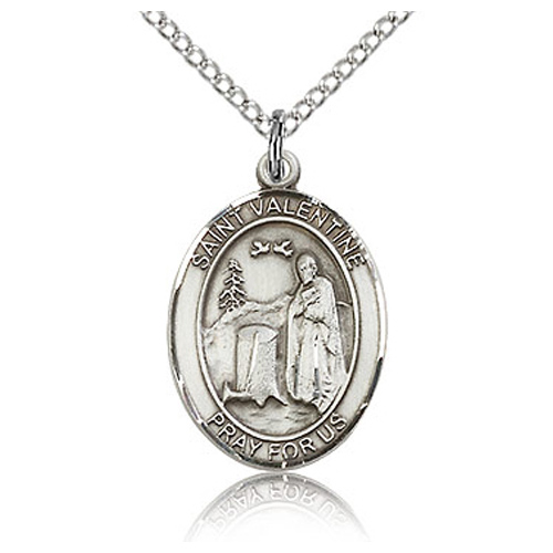 Sterling Silver 3/4in St Valentine Medal & 18in Chain