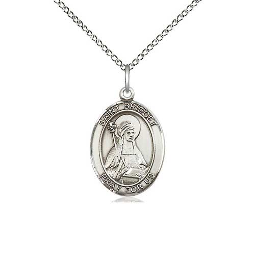 Sterling Silver 3/4in St Bridget Medal & 18in Chain