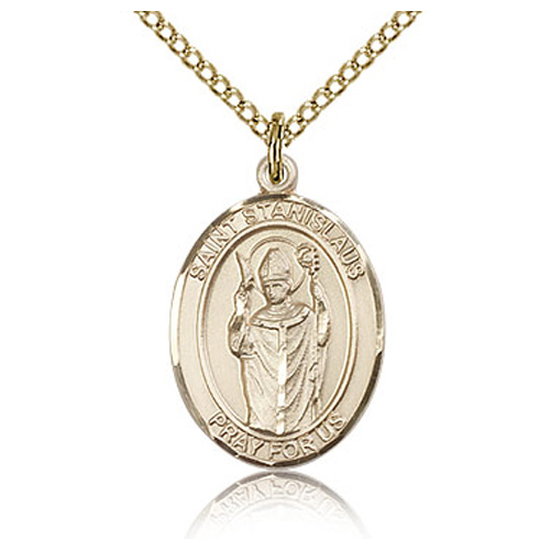 Gold Filled 3/4in St Stanislaus Medal & 18in Chain