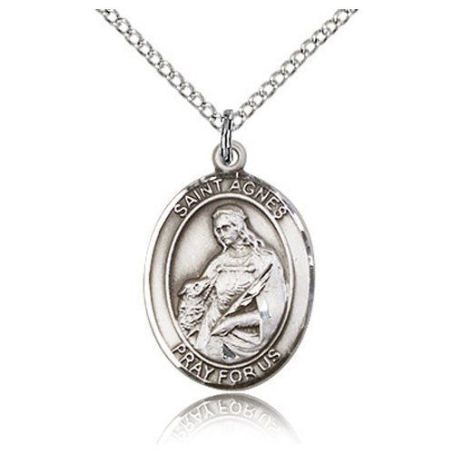 Sterling Silver 3/4in St Agnes Medal & 18in Chain