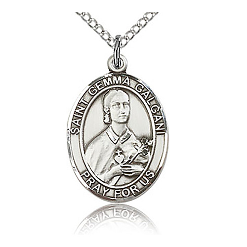 Sterling Silver 3/4in St Gemma Galgani Medal & 18in Chain