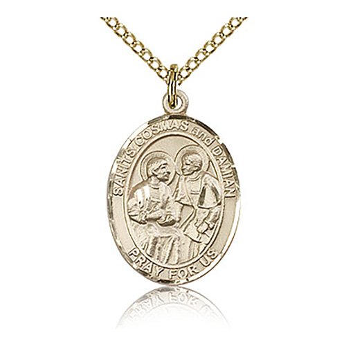 Gold Filled 3/4in St Cosmas and Damian Medal & 18in Chain