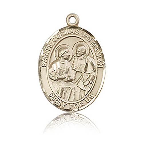 14kt Yellow Gold 3/4in Saints Cosmas and Damian Medal