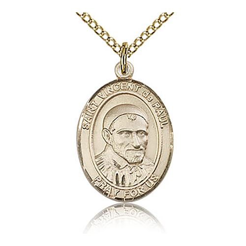 Gold Filled 3/4in St Vincent de Paul Medal & 18in Chain