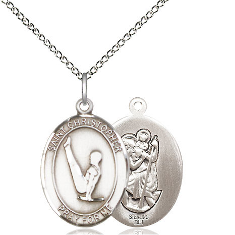 Sterling Silver 3/4in St Christopher Gymnastics Medal & 18in Chain