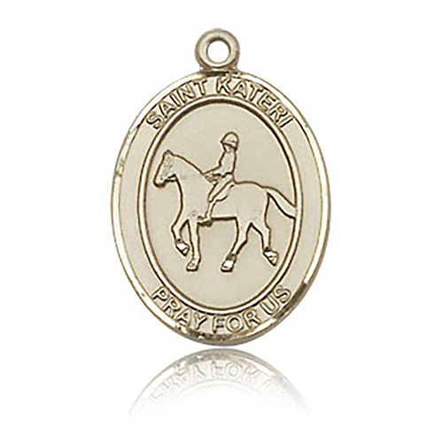14kt Yellow Gold 3/4in St Kateri Equestrian Medal