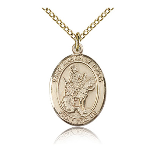 Gold Filled 3/4in St Martin of Tours Medal & 18in Chain