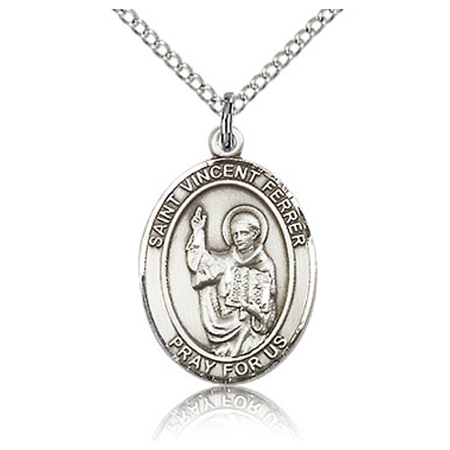 Sterling Silver 3/4in St Vincent Ferrer Medal & 18in Chain