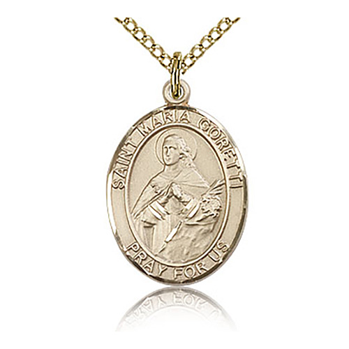 Gold Filled 3/4in St Maria Goretti Medal & 18in Chain