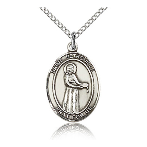 Sterling Silver 3/4in St Petronille Medal & 18in Chain