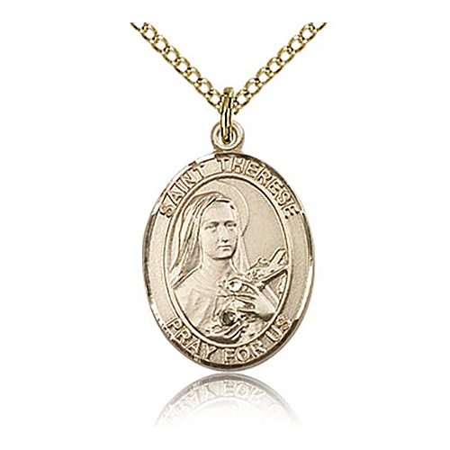 Gold Filled 3/4in St Therese of Lisieux Medal & 18in Chain