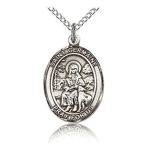 Sterling Silver 3/4in St Germaine Cousin Medal & 18in Chain