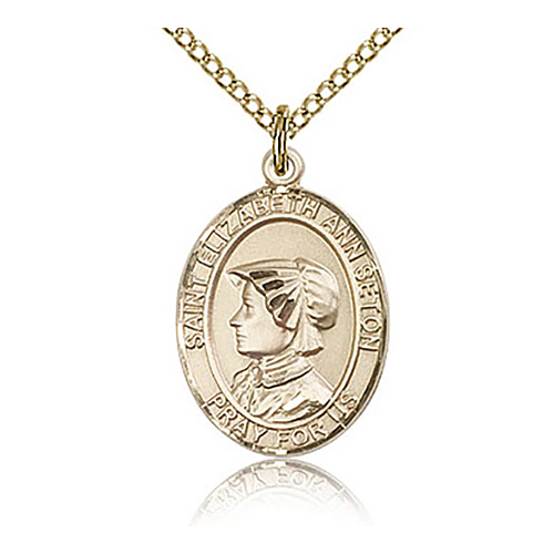 Gold Filled 3/4in St Elizabeth Ann Seton Medal & 18in Chain