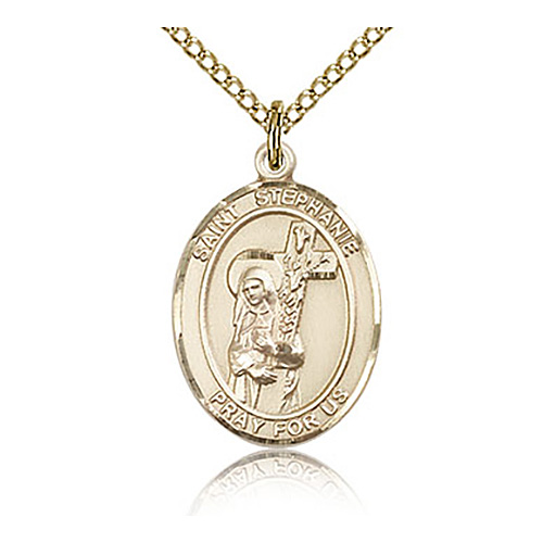 Gold Filled 3/4in St Stephanie Medal & 18in Chain