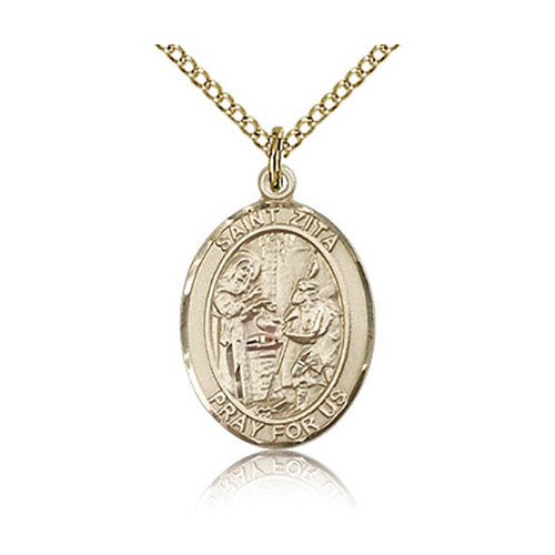Gold Filled 3/4in St Zita Medal & 18in Chain