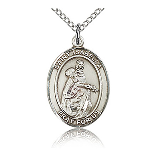 Sterling Silver 3/4in St Isabella Medal & 18in Chain