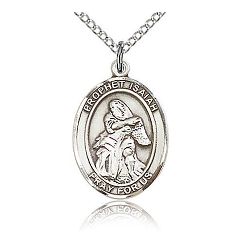 Sterling Silver 3/4in St Isaiah Medal & 18in Chain