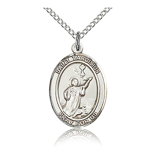 Sterling Silver 3/4in St Tarcisius Medal & 18in Chain