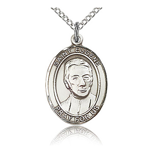 Sterling Silver 3/4in St Eugene Medal & 18in Chain