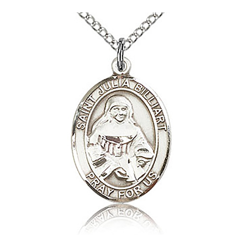 Sterling Silver 3/4in St Julia Billiart Medal & 18in Chain