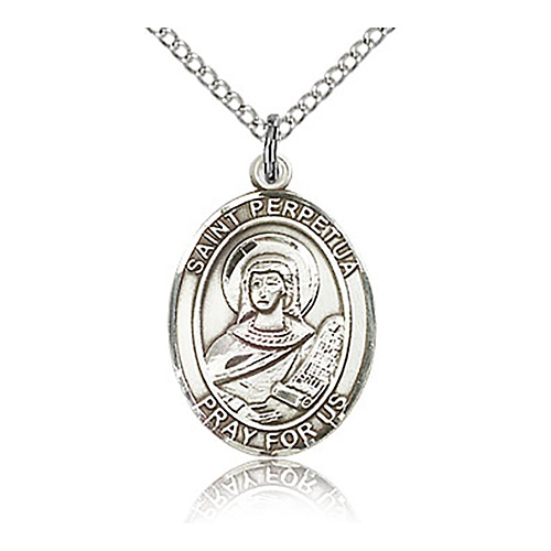 Sterling Silver 3/4in St Perpetua Medal & 18in Chain