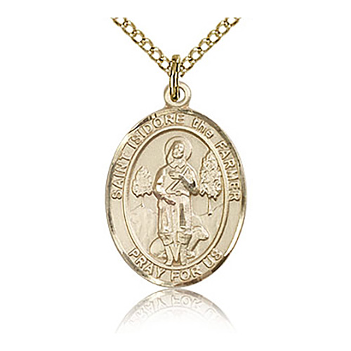Gold Filled 3/4in St Isidore the Farmer Medal & 18in Chain