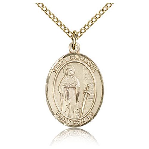 Gold Filled 3/4in St Susanna Medal & 18in Chain