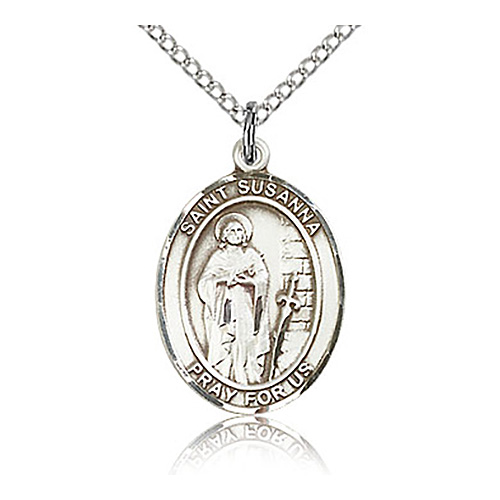 Sterling Silver 3/4in St Susanna Medal & 18in Chain