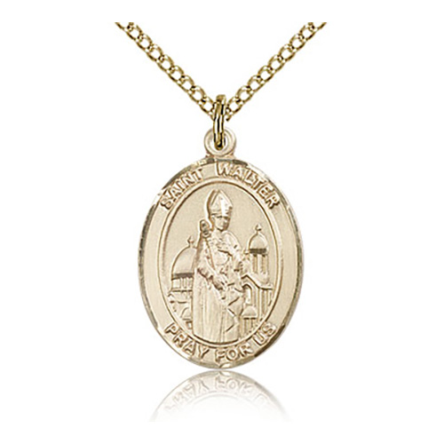 Gold Filled 3/4in St Walter Medal & 18in Chain