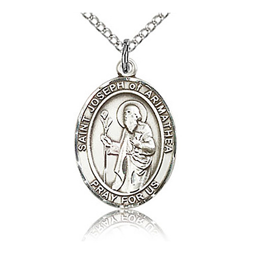 Sterling Silver 3/4in St Joseph of Arimathea Medal & 18in Chain