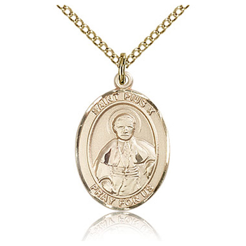 Gold Filled 3/4in St Pius X Medal & 18in Chain