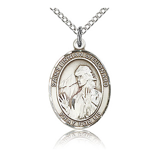 Sterling Silver 3/4in St Finnian Medal & 18in Chain
