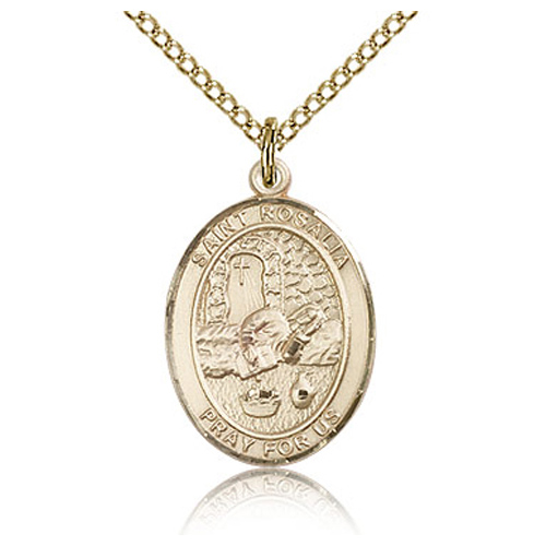 Gold Filled 3/4in St Rosalia Medal & 18in Chain