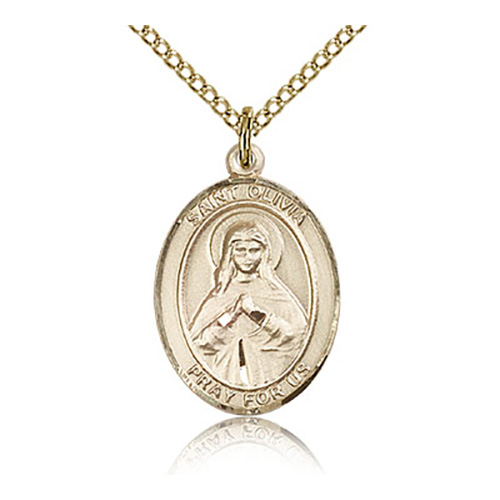 Gold Filled 3/4in St Olivia Medal & 18in Chain