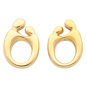 14k Yellow Gold Mother and Child Post Earrings