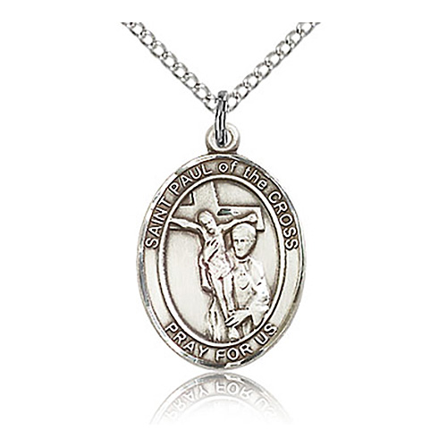 Sterling Silver 3/4in St Paul of the Cross Medal & 18in Chain