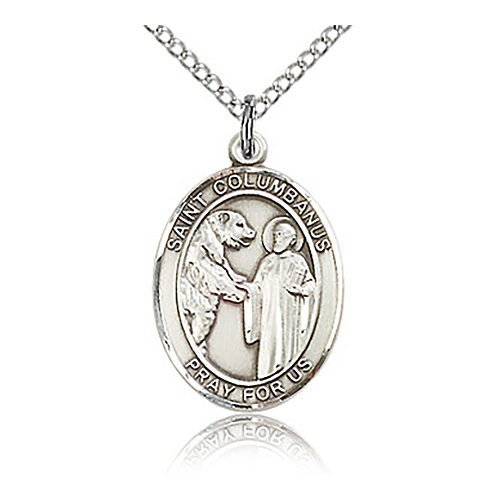 Sterling Silver 3/4in St Columbanus Medal & 18in Chain