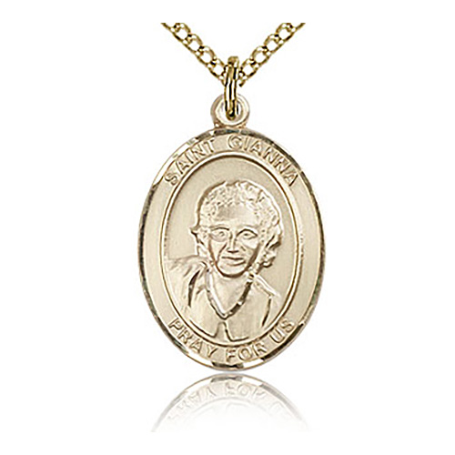 Gold Filled 3/4in St Gianna Medal & 18in Chain