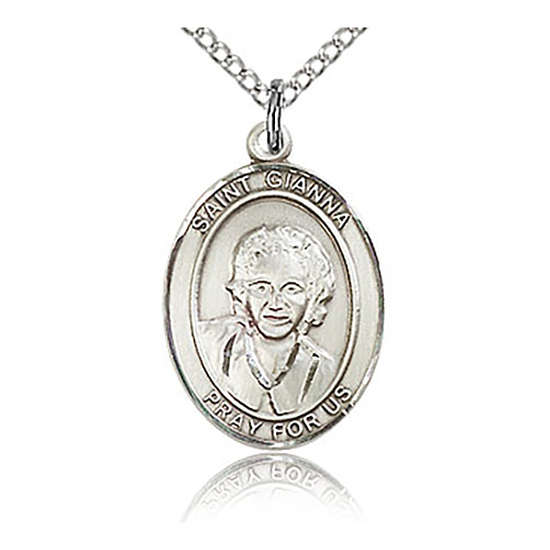 Sterling Silver 3/4in St Gianna Medal & 18in Chain
