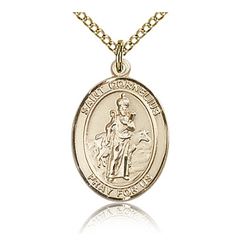 Gold Filled 3/4in St Cornelius Medal & 18in Chain