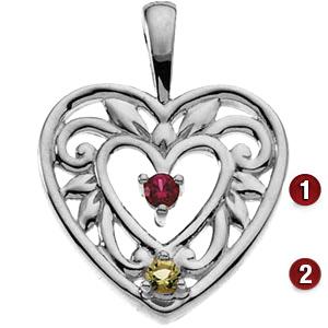 Floral Heart Sterling Silver Mother's Pendant