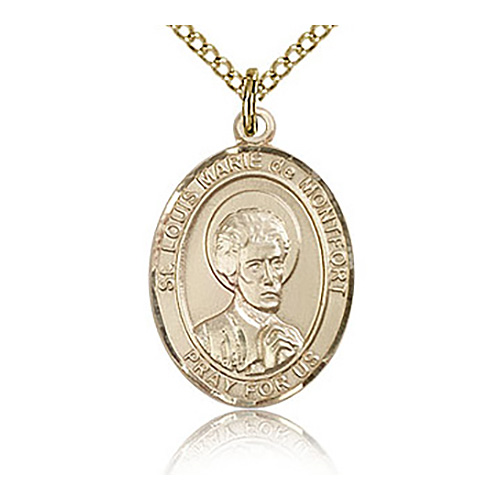 Gold Filled 3/4in St Louis de Montfort Medal & 18in Chain