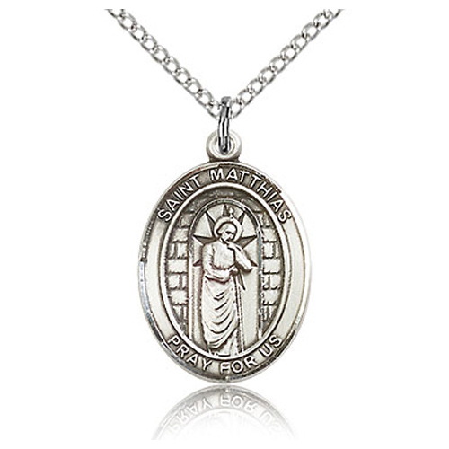 Sterling Silver 3/4in St Matthias Medal & 18in Chain