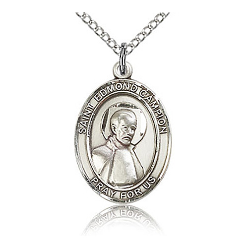 Sterling Silver 3/4in St Edmund Medal & 18in Chain