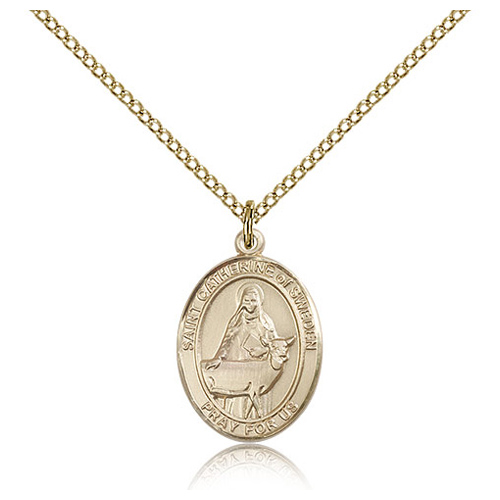 Gold Filled 3/4in St Catherine of Sweden Medal & 18in Chain